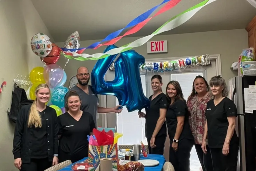 Mineral Wells Dental team celebrating their 4th anniversary.